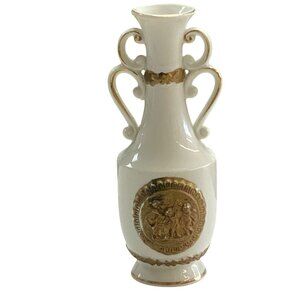 Vintage Ceramic Vase Dual Handles & Raised Relief Design